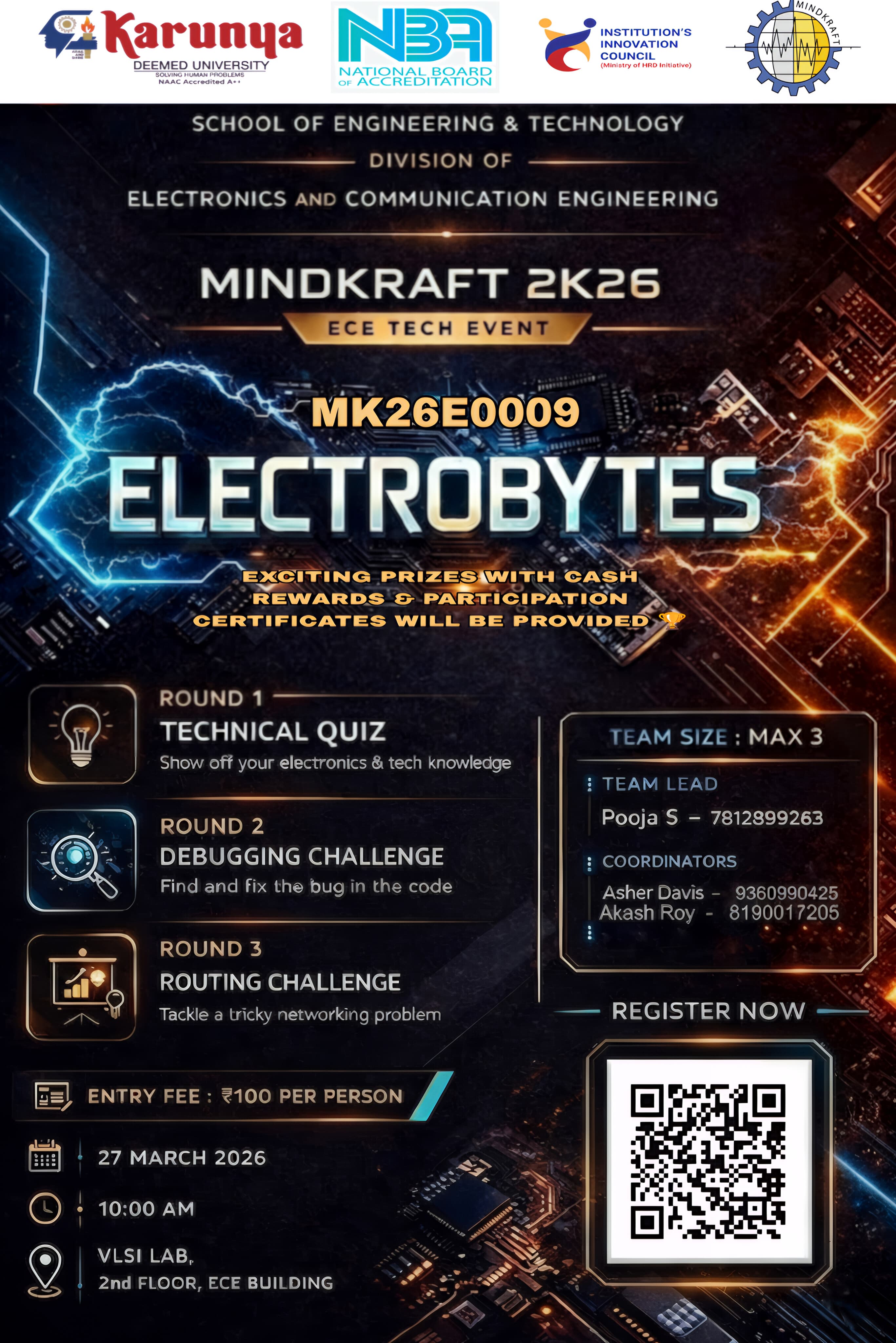 MindKraft'26 - ElectroBytes Technical Event Poster 